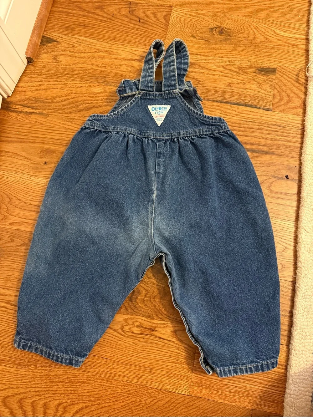 Vintage OshKosh B'gosh Baby Blue Denim Overall Bubble Romper Size 2T Made in USA